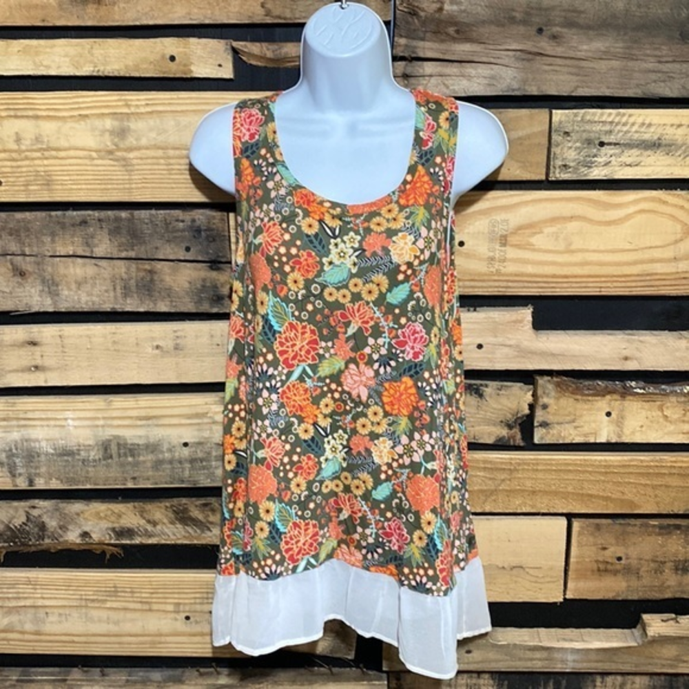 Matilda Jane Tank Top M Medium Green Floral Layered Ruffle Boho Peasant